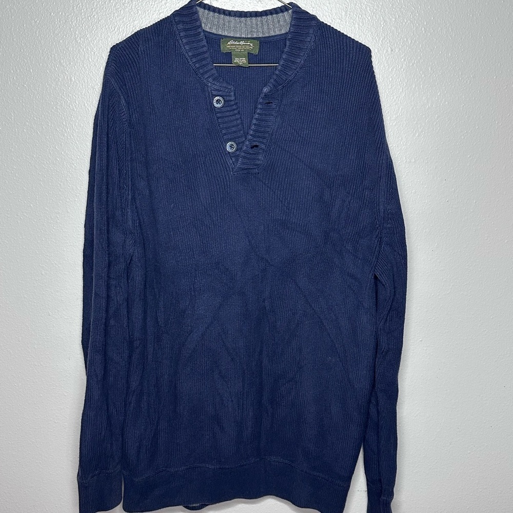 Eddie Bauer Men Outdoor Blue Knit Long sleeve Winter Pullover Sweater size LTall